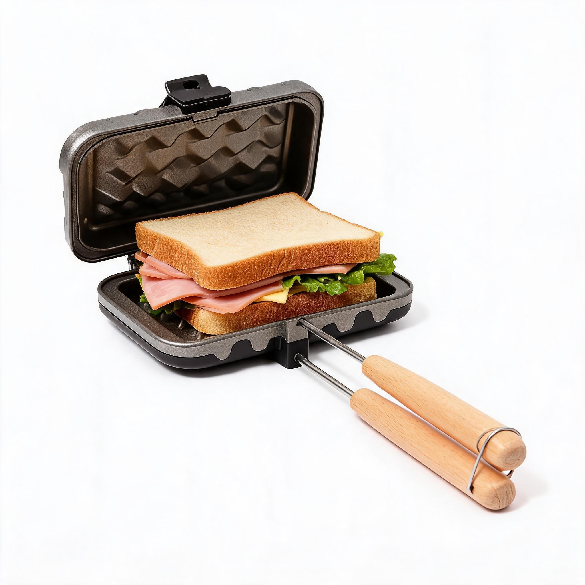 Breakfast Sandwich Maker - Sandwich Maker with Wooden Handle, Portable