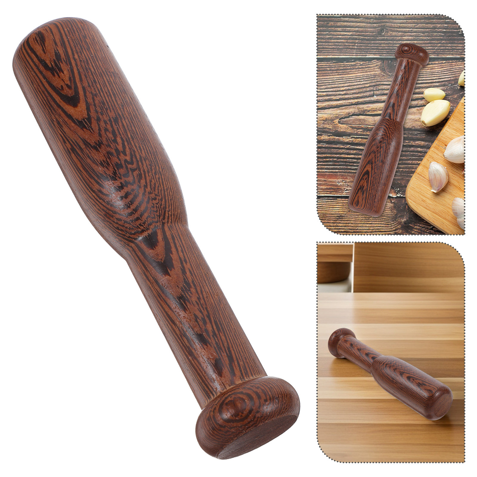 Manual Garlic Press - Natural Wood Hand Grinder Crusher Kitchen